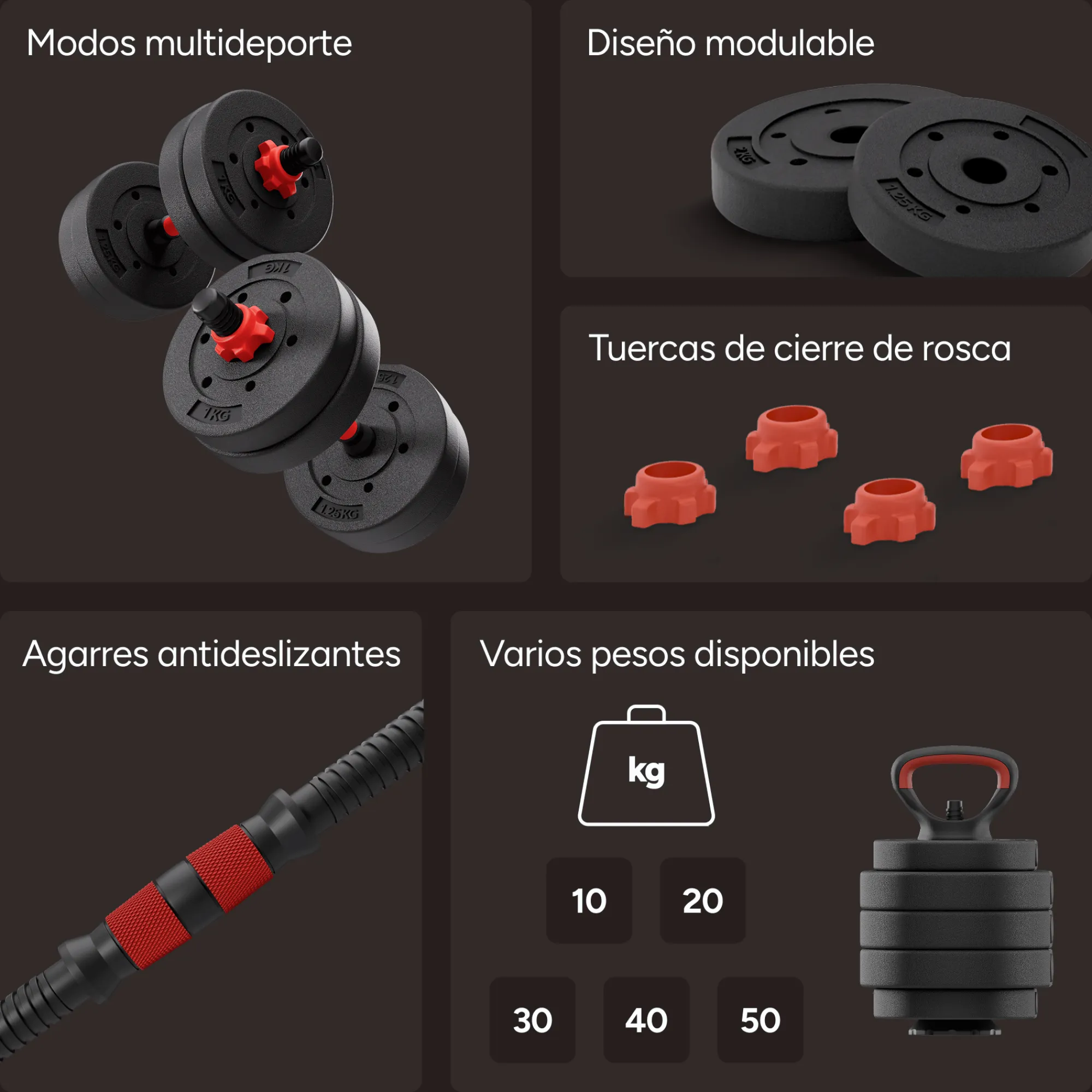 Ksix Conjunto De Pesos De : Halteres + Barra + Kettlebell + Discos De Peso