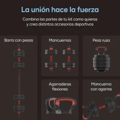 Ksix Conjunto De Pesos De : Halteres + Barra + Kettlebell + Discos De Peso