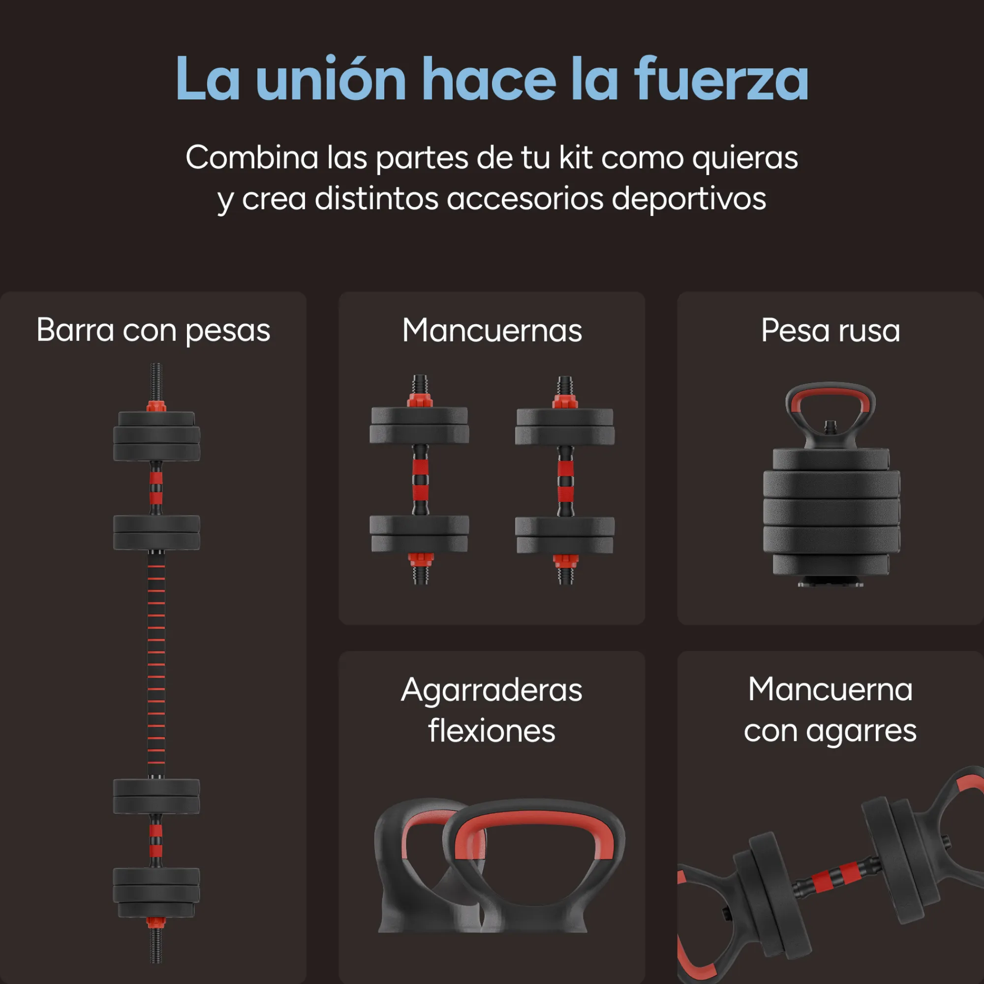 Ksix Conjunto De Pesos De : Halteres + Barra + Kettlebell + Discos De Peso