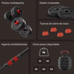 Ksix Conjunto De Pesos De 10 Kg: Halteres + Barra + Kettlebell + Discos De Peso