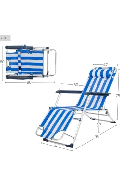 Aktive Espreguiçadeira De Praia Dobrável Multiposições Com Almofada