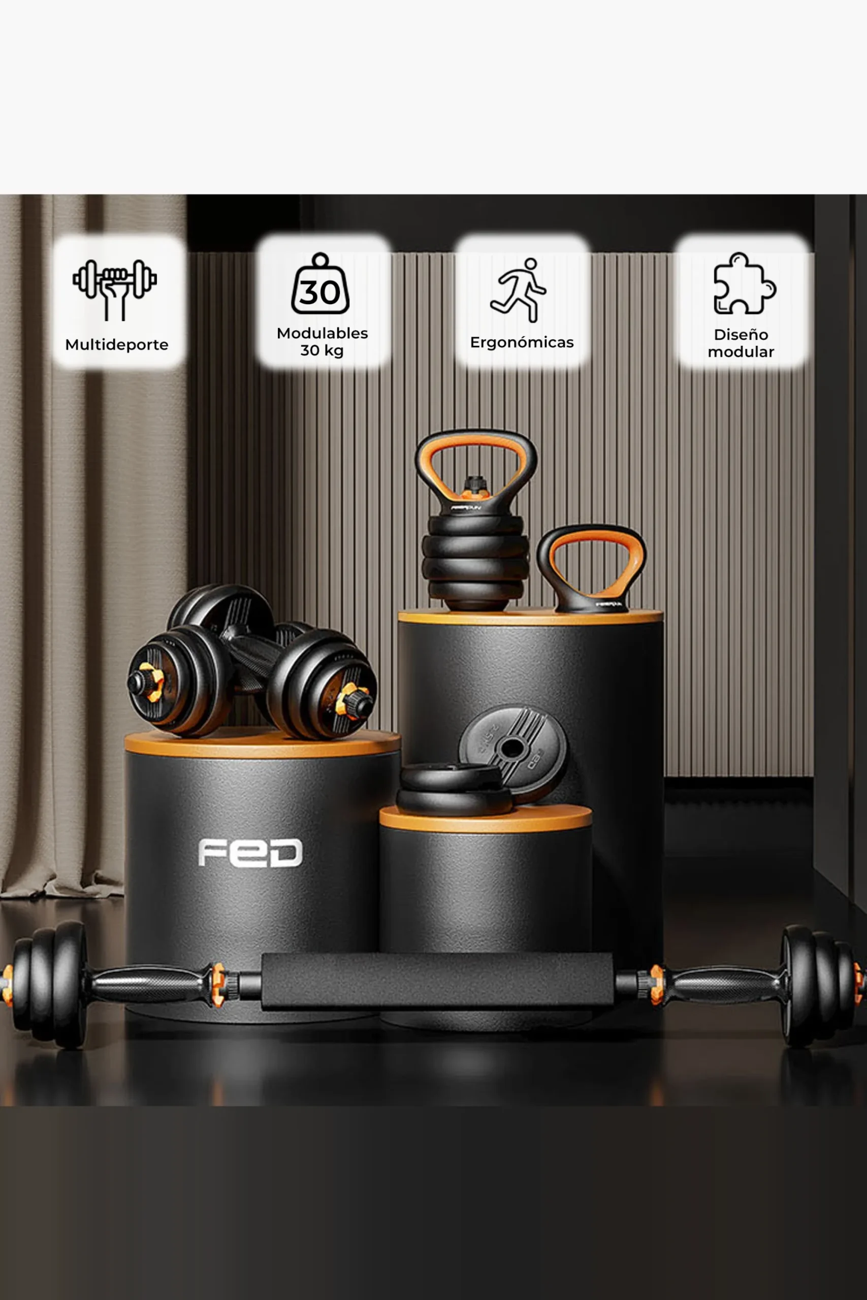 Fed Kit De Pesos V2 : Halteres (pesos + Barras) + Barra + Kettlebell