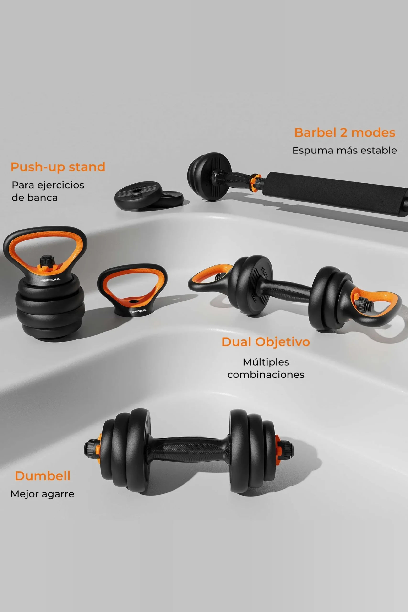 Fed Kit De Pesos V2 : Halteres (pesos + Barras) + Barra + Kettlebell