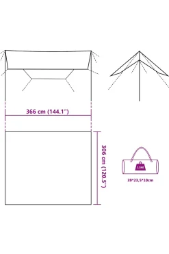 Vidaxl Lona De Campismo 366x306 CM Impermeável