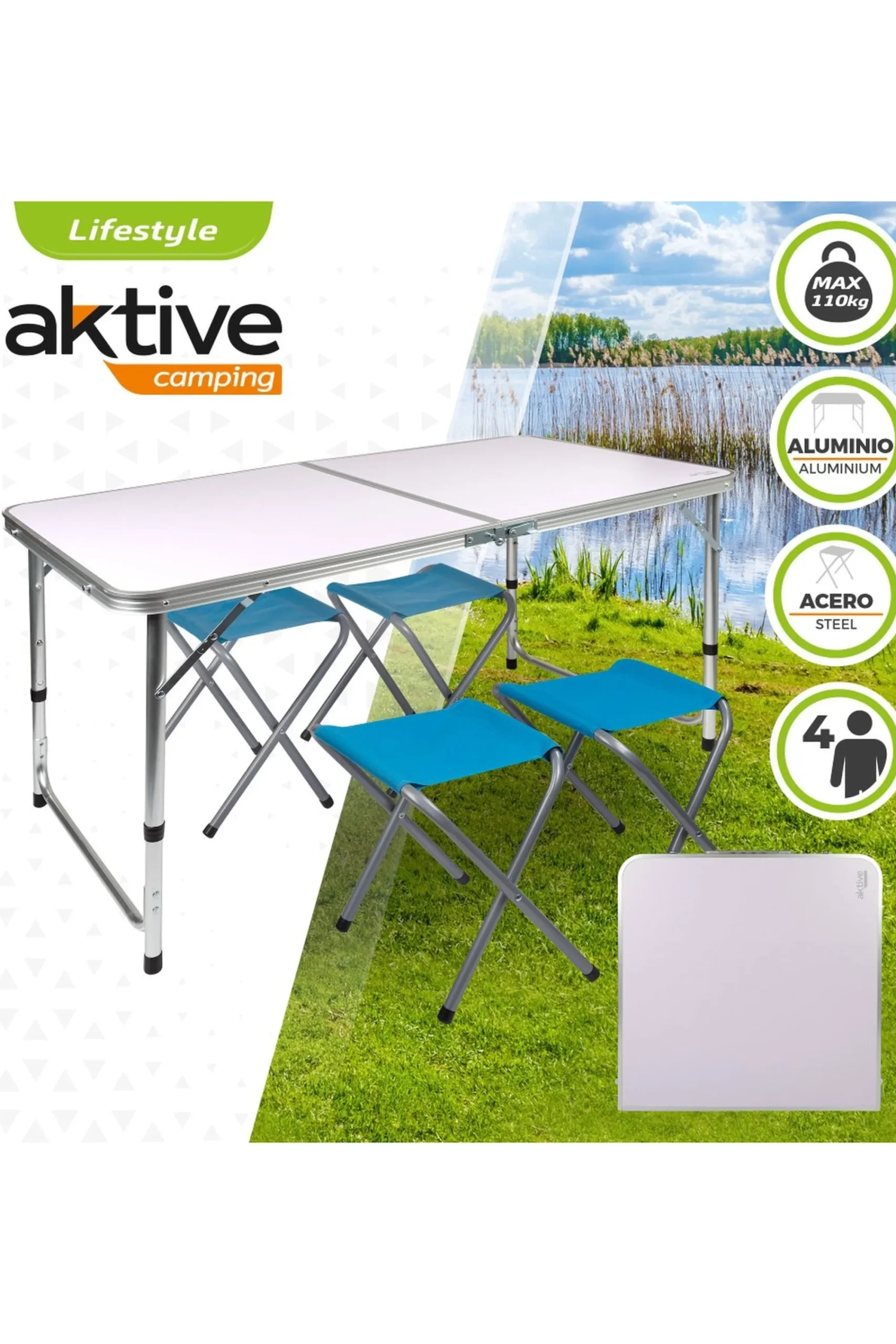 Aktive Mesa Dobrável Ajustável Em Altura Com 4 Bancos