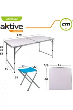 Aktive Mesa Dobrável Ajustável Em Altura Com 4 Bancos
