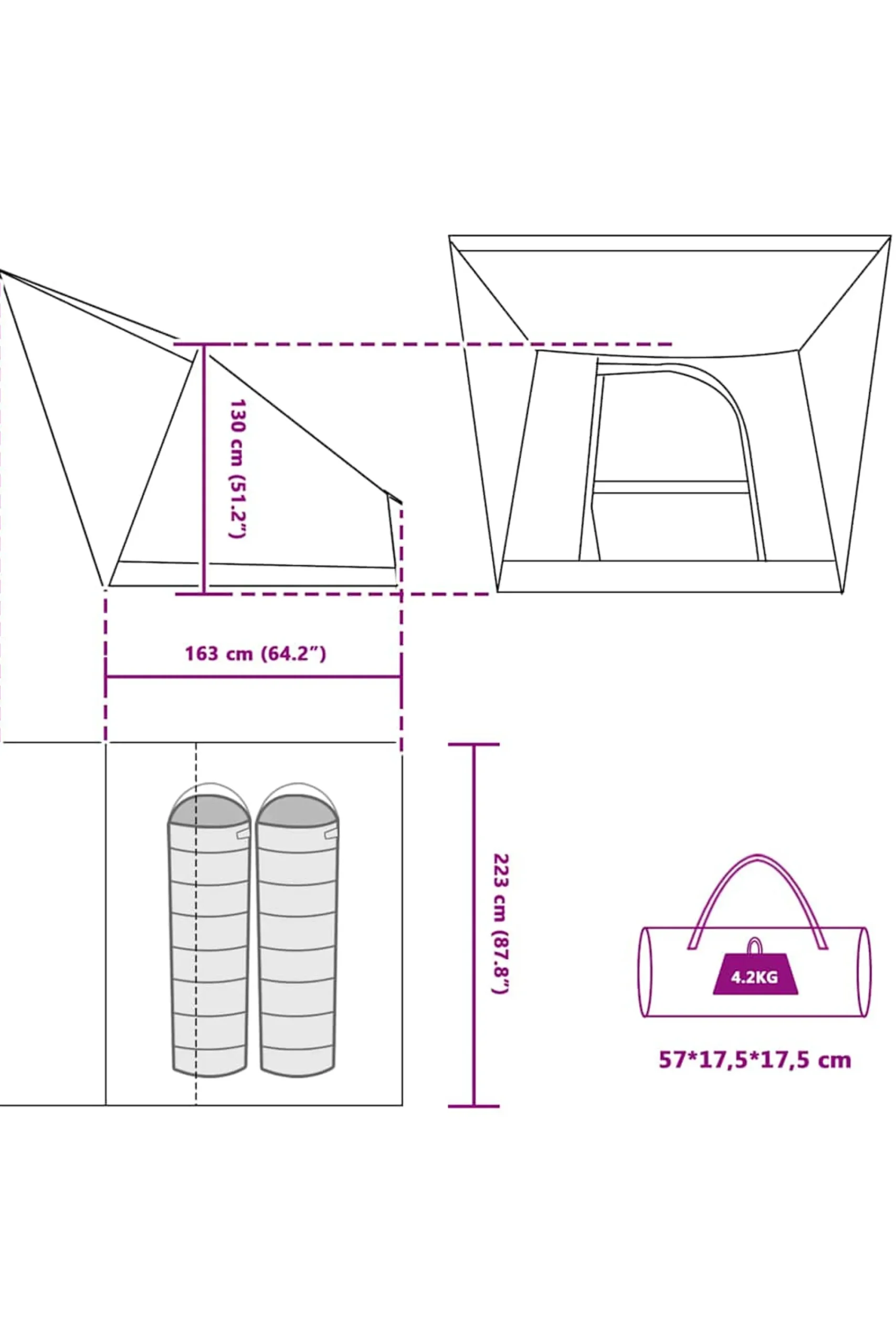 Vidaxl Tenda Camping 223 X 163 X 130 CM