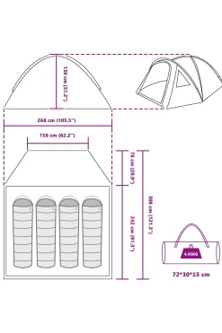 Vidaxl Tenda Camping 308 X 268 X 130 CM