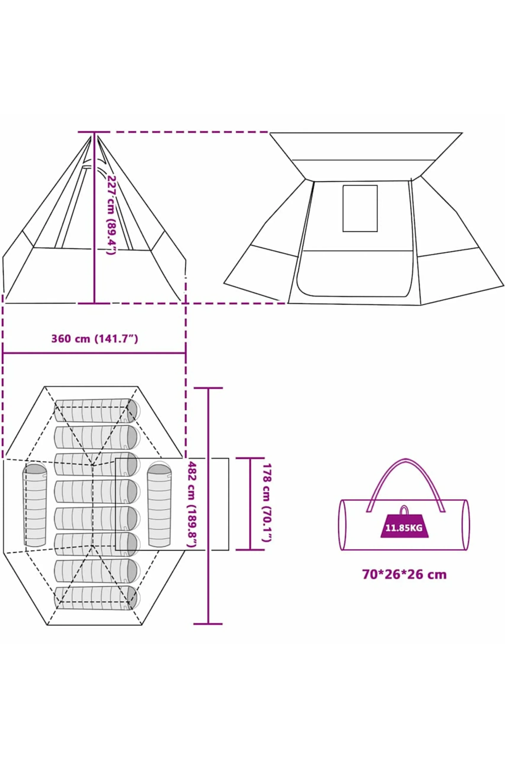 Vidaxl Tenda Camping 482 X 360 X 227 CM