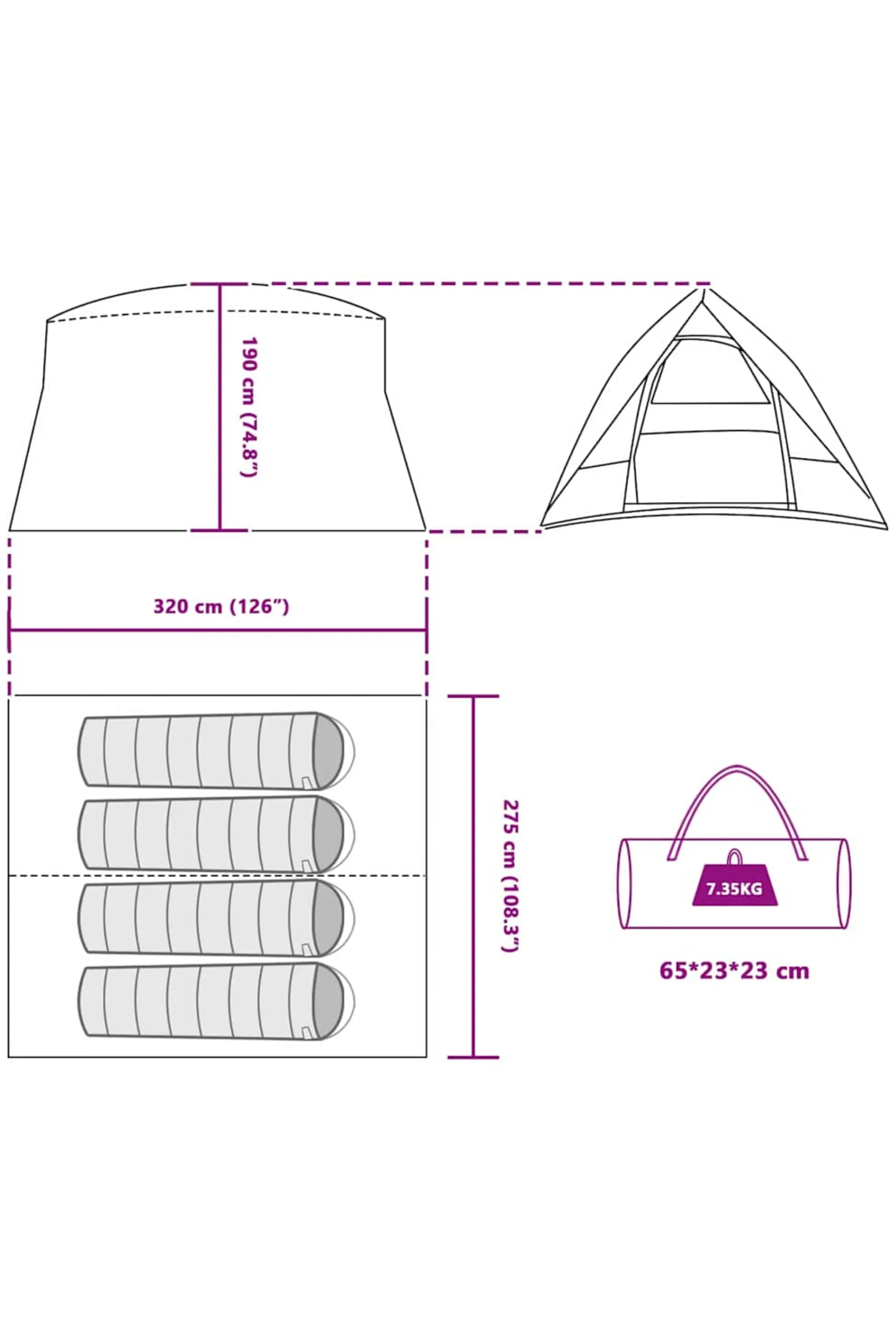 Vidaxl Tenda Camping 320 X 275 X 190 CM