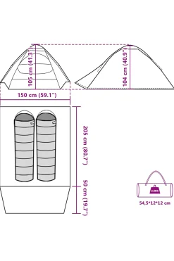 Vidaxl Tenda De Campismo Cúpula Para 2 Pessoas 255 X 150 X 105 CM