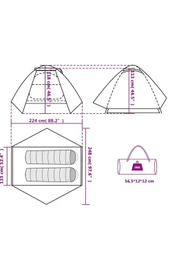 Vidaxl Tenda De Campismo P/ 2 Pessoas 224 X 248 X 118 CM Tafetá 185t