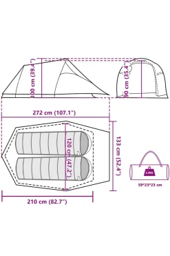 Vidaxl Tenda De Campismo Túnel P/ 2 Pessoas Opaca Impermeável 210x120x90 CM
