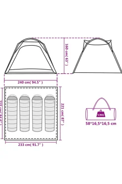 Vidaxl Tenda De Campismo 4 Pessoas 240x221x160 CM