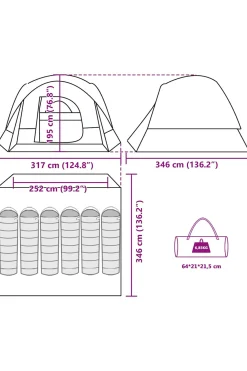 Vidaxl Tenda Familiar Estilo Cabana Para 6 Pessoas Impermeável 252/317x 346x195 CM
