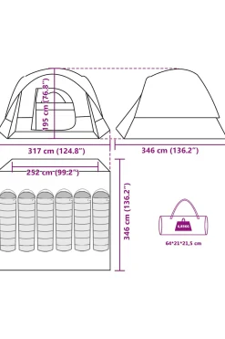 Vidaxl Tenda Familiar Estilo Cabana Para 6 Pessoas Impermeável 252/317x 346x195 CM