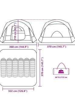 Vidaxl Tenda Familiar Estilo Cabana Para 6 Pessoas Impermeável 322/368x370x210 CM