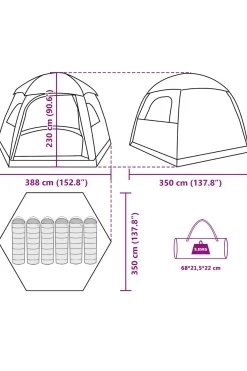 Vidaxl Tenda Familiar Estilo Igloo Para 6 Pessoas Impermeável 388x350x230 CM