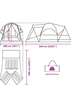 Vidaxl Tenda Familiar Túnel Para 8 Pessoas Impermeável 560x200x210 CM