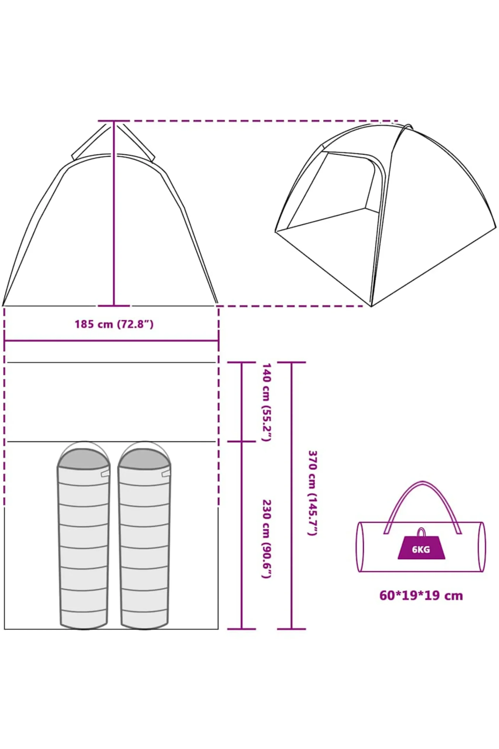 Vidaxl Tenda 370 X 230 X 185 CM