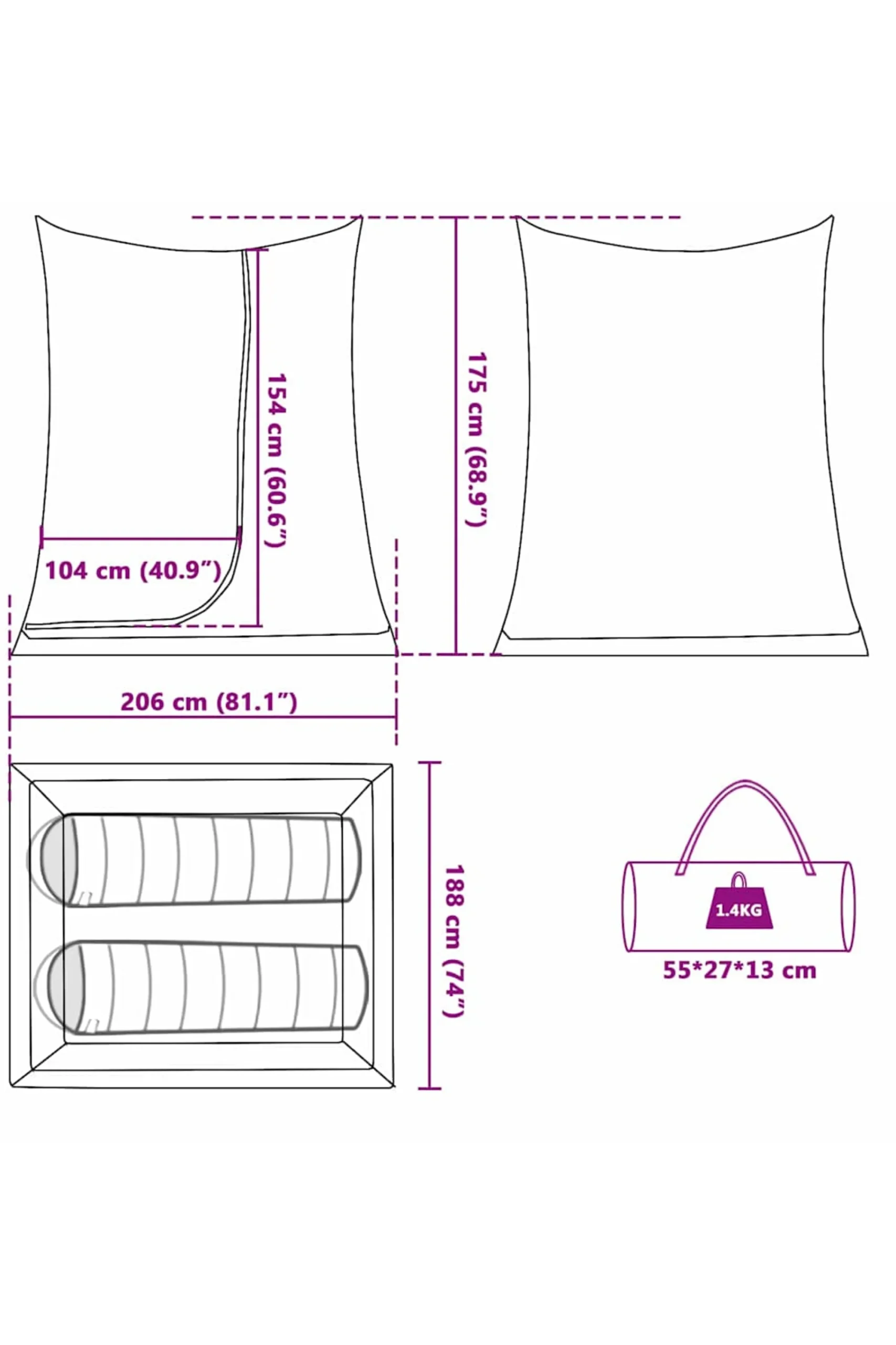 Vidaxl Tienda Interior 206 X 188 X 175 CM Malla